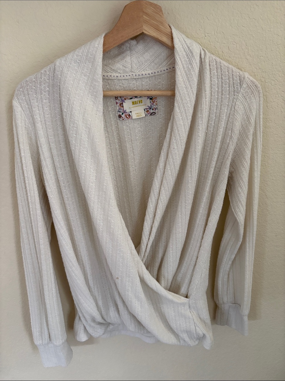 Anthropology Maeve Cream Knit Wrap Top